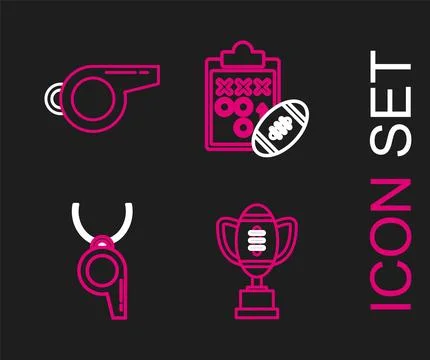 Set line Award cup and American football ball, Whistle, Planning strategy Stock Illustration