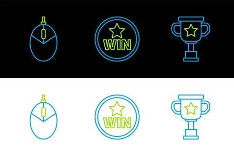 Set line Award cup, Computer mouse gaming and Medal icon. Vector Stock Illustration
