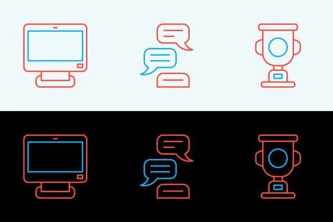 Set line Award cup, Computer monitor and Speech bubble chat icon. Vector イラスト素材