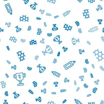 Set line Award cup, Marker pen and Chemical formula on seamless pattern. Vector Illustrazione stock