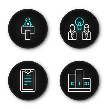 Set line Award over winner podium, Clipboard with checklist, People lamp bu.. Ilustração Stock