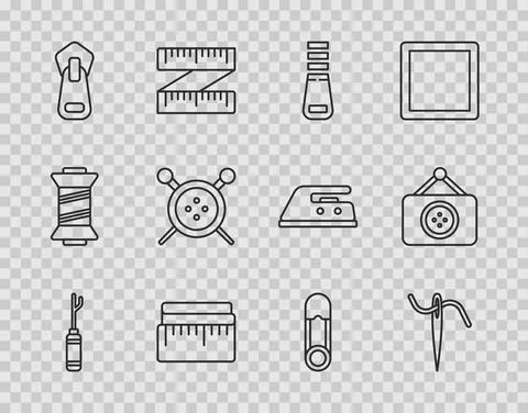 Set line Awl tool, Needle for sewing with thread, Zipper, Tape measure, Sewing イラスト素材