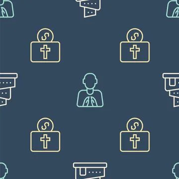 Set line Babel tower bible story, Donation for church and Hands in praying Stock Illustration