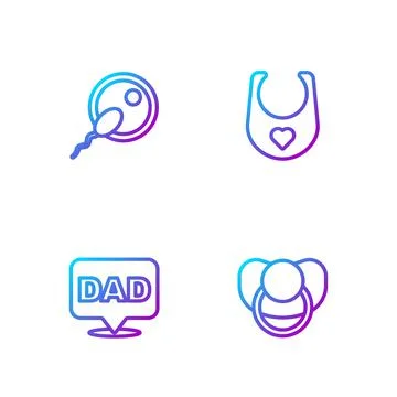 Set line Baby dummy pacifier, Speech bubble dad, Sperm and bib. Gradient color 스톡 일러스트