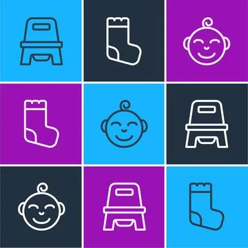 Set line Baby potty, Little boy head and socks icon. Vector Stock Illustration