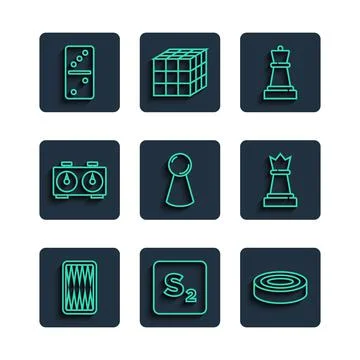 Set line Backgammon board, Bingo, Checker game chips, Chess, Chip for, Time Stock Illustration