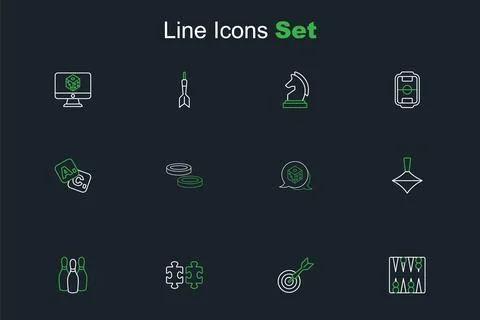 Set line Backgammon board, Classic dart and arrow, Puzzle pieces toy, Bowli.. Stock Illustration