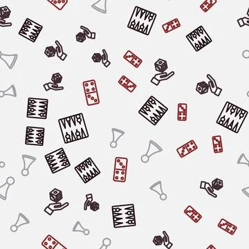 Set line Backgammon board, Game dice, Chip for game and Domino on seamless Stock Illustration