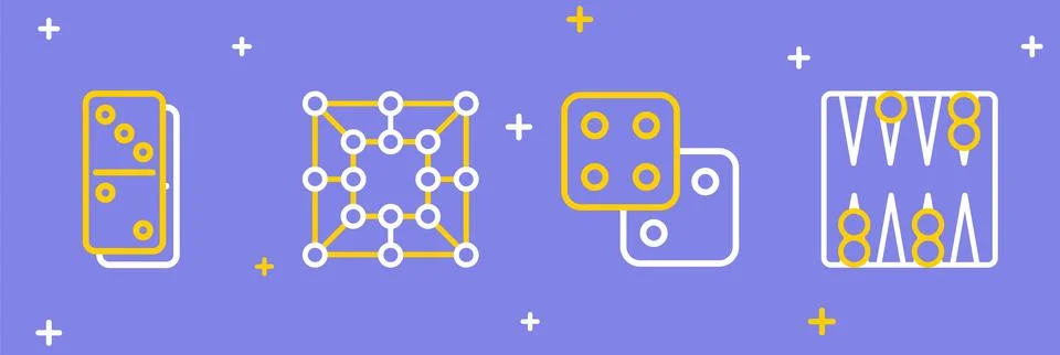Set line Backgammon board, Game dice, Board game and Domino icon. Vector Illustrazione stock