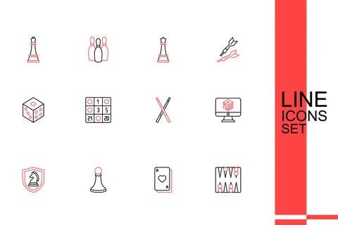 Set line Backgammon board, Playing cards, Chess pawn, Game dice, Crossed bi.. Stock Illustration