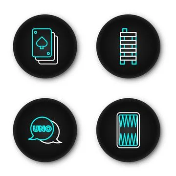 Set line Backgammon board, Uno card game, Mahjong pieces and Playing cards .. Stock Illustration