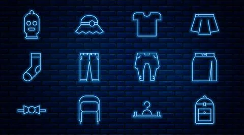 Set line Backpack, Skirt, T-shirt, Pants, Socks, Balaclava, and Elegant women Stock Illustration