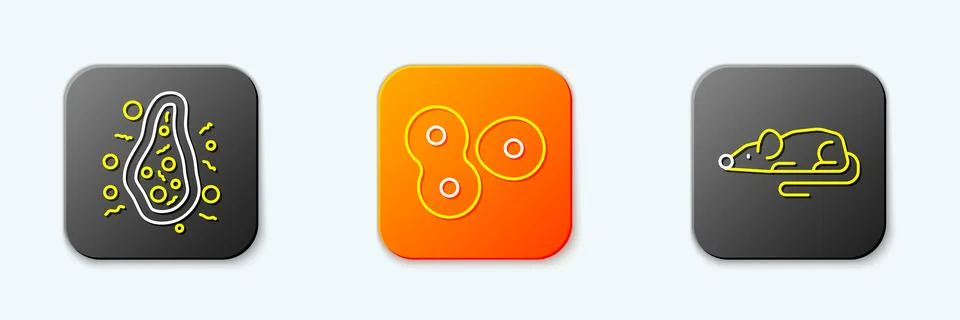 Set line Bacteria, Cell division and Experimental mouse icon. Vector Stock Illustration