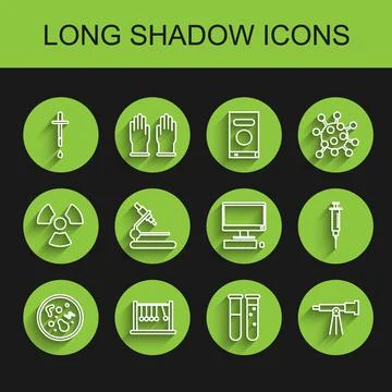 Set line Bacteria, Pendulum, Pipette, Test tube and flask chemical laboratory Illustrazione stock