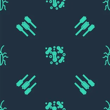 Set line Bacteria, Wheat and Cockroach on seamless pattern. Vector 스톡 일러스트