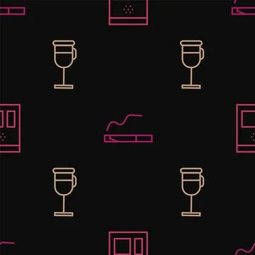 Set line Bag of coffee beans, Irish and Cigarette on seamless pattern. Vector 库存插图
