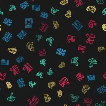 Set line Bag of coffee beans, Seed,  and Agriculture wheat field on seamles.. Illustrazione stock