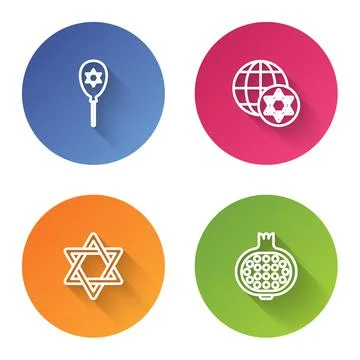 Set line Balloon with star of david, World Globe and Israel, Star David and Stock Illustration