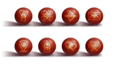 Set line Balloons in form of heart, Location with, Envelope Valentine, Two Stock Illustration