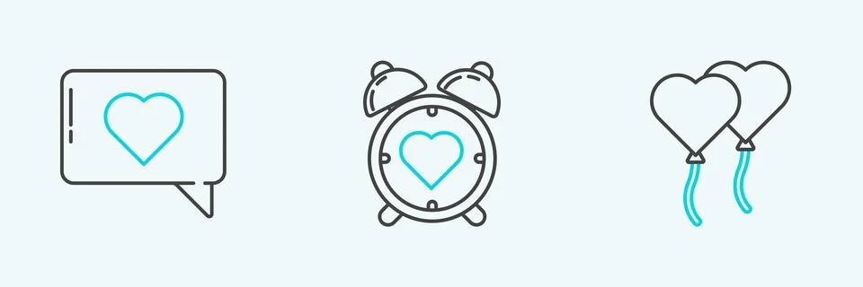 Set line Balloons in form of heart, Like and and Heart the center alarm clo.. イラスト素材