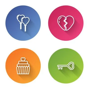 Set line Balloons in form of heart, Broken, Wedding cake with and Key shape.. Stock Illustration
