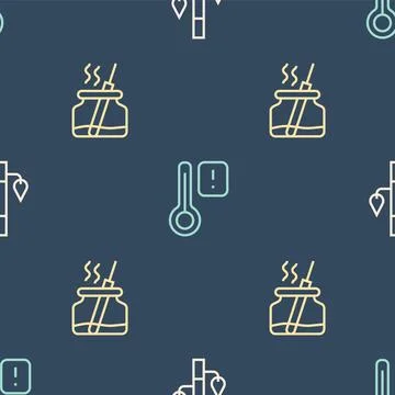 Set line Bamboo, Aroma diffuser and Sauna thermometer on seamless pattern イラスト素材