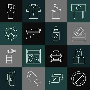 Set line Ban, Censor and freedom of speech, Vote box, Stage stand tribune Stock Illustration