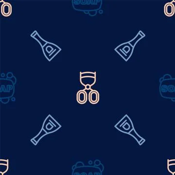 Set line Bar of soap, Bottle nail polish and Eyelash curler on seamless pattern Illustrazione stock