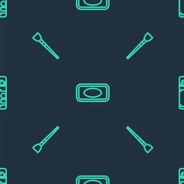 Set line Bar of soap, Makeup brush and Shaving gel foam on seamless pattern Stock Illustration