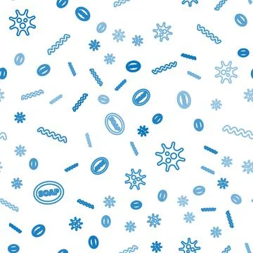 Set line Bar of soap, Virus and on seamless pattern. Vector Stock Illustration