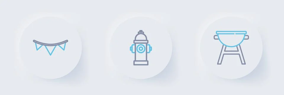 Set line Barbecue grill, Fire hydrant and Carnival garland with flags icon... Stock Illustration