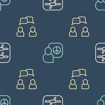 Set line Barbed wire, Speech bubble chat and Peace talks on seamless pattern Stock Illustration