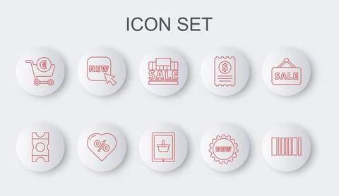Set line Barcode, Coupon, Shopping building and sale, Price tag with text N.. Stock-Illustration