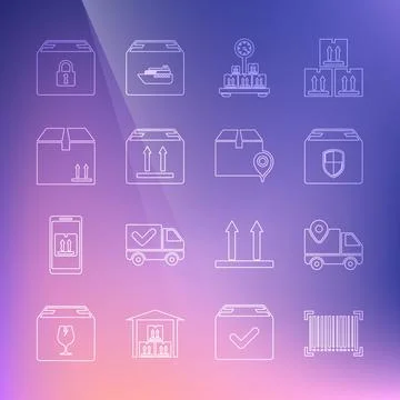 Set line Barcode, Delivery tracking, box security shield, Scale with cardboard Stock Illustration