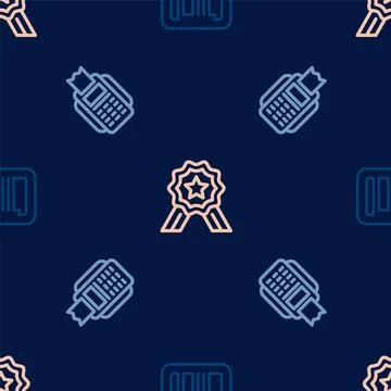 Set line Barcode, POS terminal and Stars rating on seamless pattern. Vector 스톡 일러스트