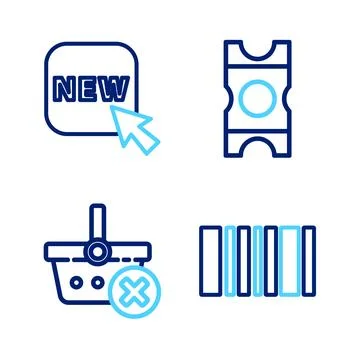 Set line Barcode, Remove shopping basket, Coupon and Button with text New i.. Stock Illustration