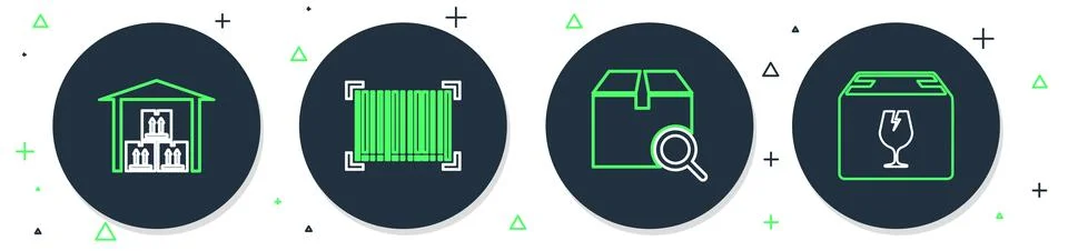 Set line Barcode Search package Warehouse and Delivery box with fragile conte Stock-Illustration