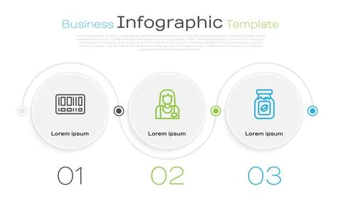 Set line Barcode, Seller and Coffee jar bottle. Business infographic templa.. Stock Illustration