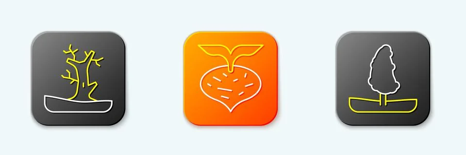 Set line Bare tree, Beet and Tree icon. Vector Stock Illustration