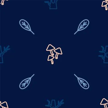 Set line Bare tree, Leaf and Mushroom on seamless pattern. Vector イラスト素材