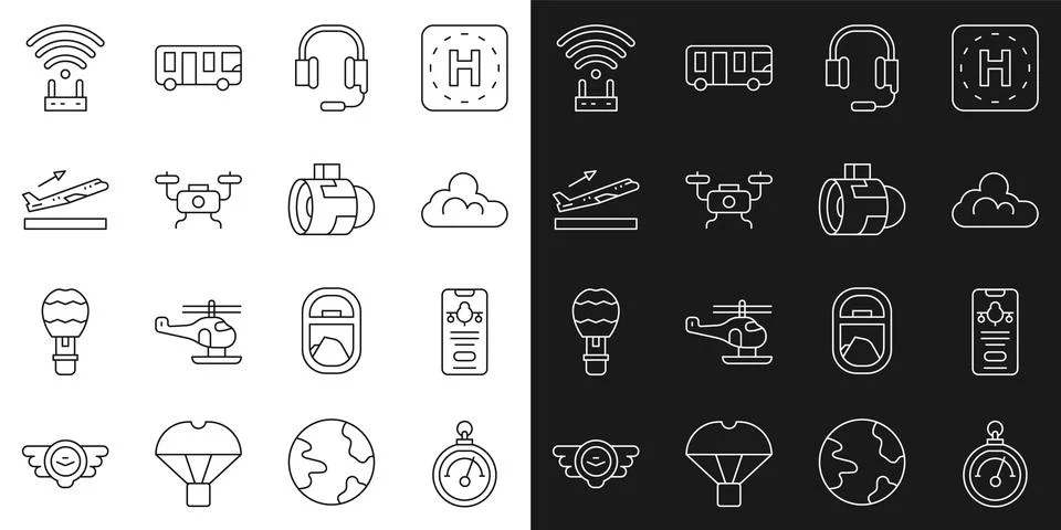Set line Barometer, Mobile with ticket, Cloud weather, Headphones microphone 스톡 일러스트