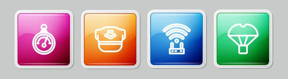 Set line Barometer, Pilot hat, Router and wi-fi signal and Box flying on pa.. 스톡 일러스트