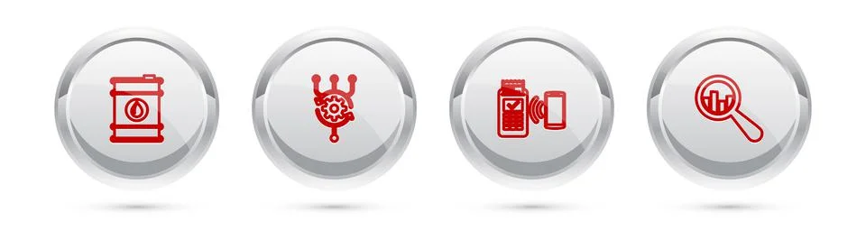 Set line Barrel oil, Algorithm, POS terminal and Magnifying glass and analysi Stock Illustration