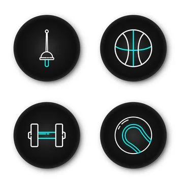 Set line Baseball ball, Dumbbell, Basketball and Fencing icon. Vector Stock Illustration
