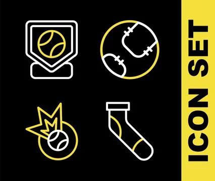 Set line Baseball ball, sock,  and base icon. Vector Stock Illustration