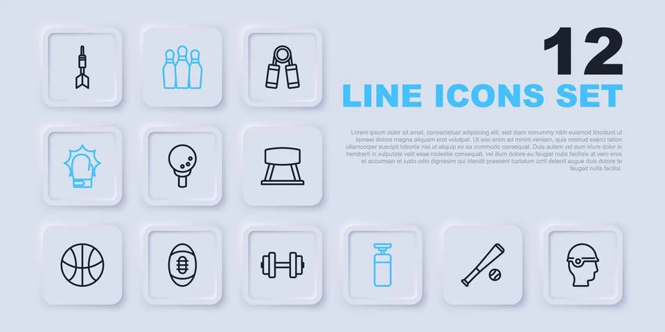 Set line Baseball bat with ball, helmet, Golf on tee, Punching bag, boxing .. イラスト素材
