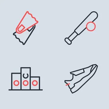 Set line Baseball bat with ball, Award over sports winner podium, Fitness s.. Stock Illustration