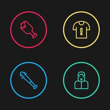 Set line Baseball bat with nails, Censor and freedom of speech, T-shirt protest Stock Illustration