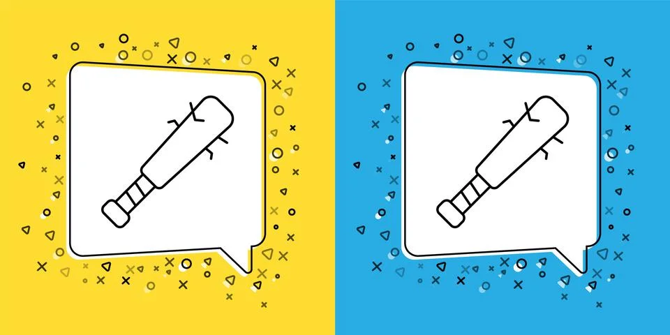Set line Baseball bat with nails icon isolated on yellow and blue background Ilustración de archivo