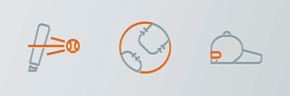 Set line Baseball cap, bat with and  icon. Vector Stock Illustration